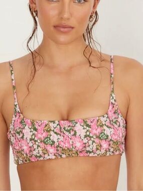 Aila Blue Azalea Floral Pink & Green Bikini Top Size Medium